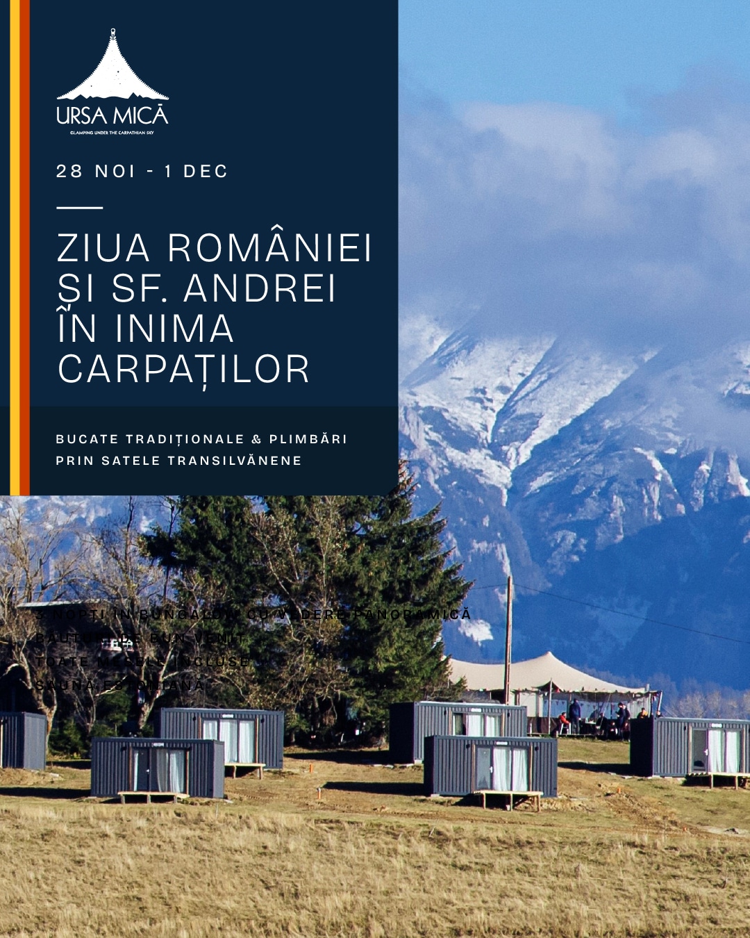 Sărbătorește ziua României și Sfântul Andrei pe culmile Carpaților cu bucate tradiționale românești si plimbări prin satele transilvănene